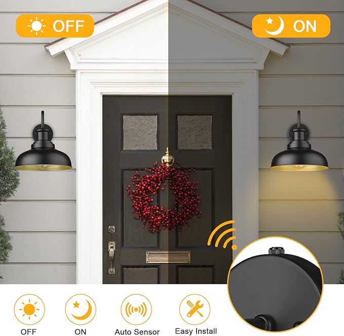 Dusk to Dawn Outdoor Barn Lights Outdoor Wall Sconces Farmhouse Exterior Wall Mount Light Vintage Outside Lighting Fixture Industrial Black Lanterns for Porch Garage Shed Patio, 4 Pack