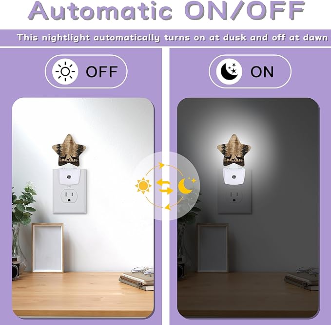 Deer Forest Night Lights Plug Into Wall Decorative,Rustic Woodland Nightlight with Dusk Sensor for Bathroom,Kitchen,Entryway,Room Accent,Gifts