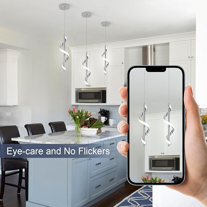 CANEOE Modern Led Pendant Light Fixture, 5500K Cool White Spiral Integrated LED Hanging Lamp, Adjustable Height Island Light Fixture for Kitchen Sink Living Room Dining Room Bedroom,1 Pack