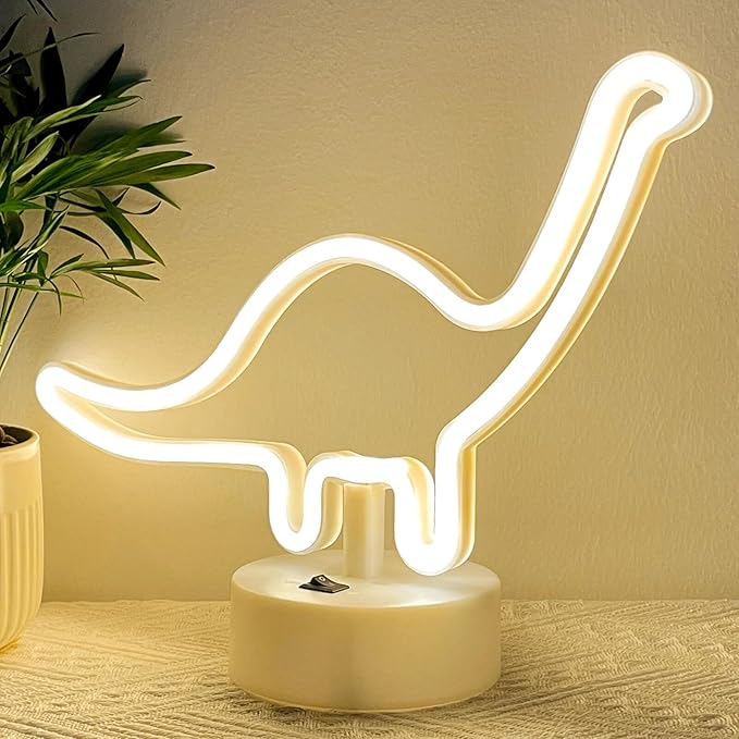 HOHOSIGN Dinosaur Neon Sign Dino Light Warm White LED Dinosaur Neon Light Room Decor for Boys Kids Girls Bedroom Nursery, Table Desk Stand USB/Battery LED Sign Toddlers Present Christmas