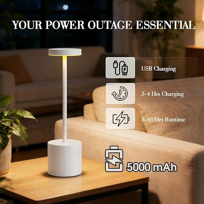 AUDLES Cordless Table Lamp – 2 Pack Rechargeable Table Lamps, 5000mAh Battery Operated Lamp with 3-Color Dimmable Light, Outdoor Table Lamp for Bedroom, Restaurant, Patio, Home Décor (White)