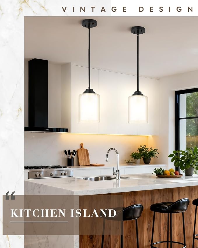 TENGXIN Modern Pendant Light,6 Inch Matte Black Pendant Lights Kitchen Island,Farmhouse Pendant Lighting for Dining Room Bedroom Bar Office,TXPLBK02-L