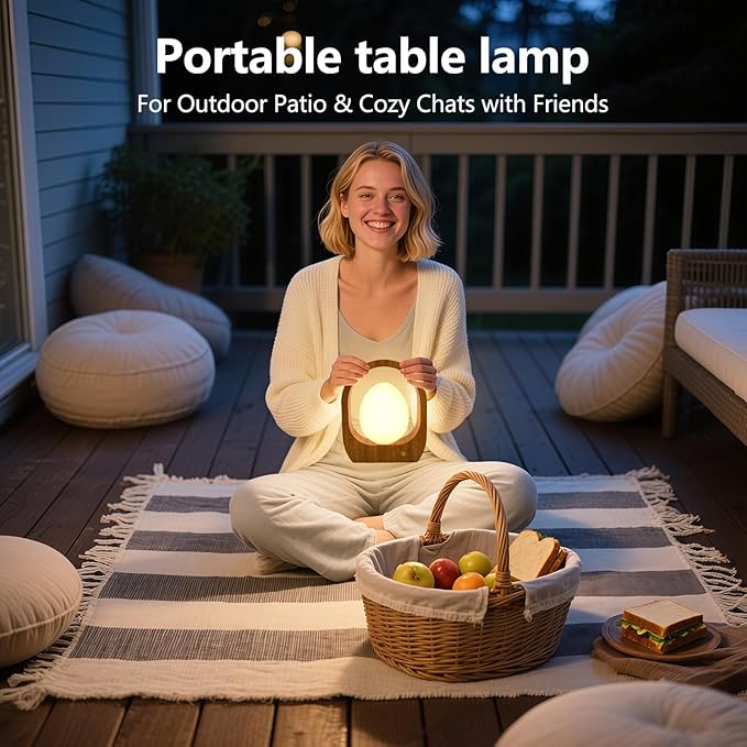 JESLED Cordless Rechargeable Table Lamp, 3 Color Dimmable Small Table Lamp with Glass Shade, Mid-Century Modern Lamp