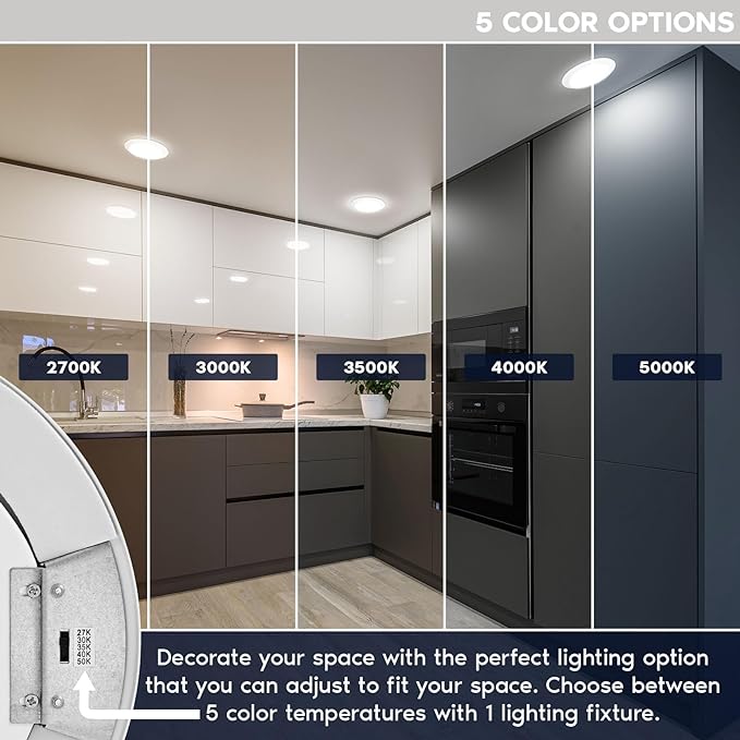 LUXRITE 8 Inch LED Disk Lights, 27W, 5CCT 2700K | 3000K | 3500K | 4000K | 5000K, Flush Mount Recessed Retrofit Ceiling Light, 2000LM, Dimmable, J-Box or 6" Can Install, Energy Star, ETL (4 Pack)