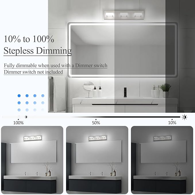 Ralbay 5 Color Temperature Brushed Nickel Bathroom Vanity Lights Dimmable Acrylic Modern LED Bathroom Wall Lighting Fixtures Brushed Nickel