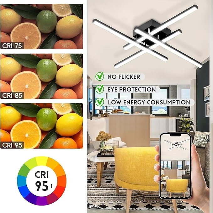 Modern LED Ceiling Light Fixture, 27.5Inch Flush Mount Ceiling Light for Bedroom ‎Kitchen Living Room Bathroom Garage Farmhouse Dining Hallway Black 6500k Cold Light