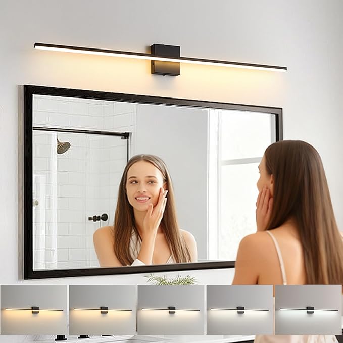 Modern Bathroom Vanity Light 40 Inch, 23W Black Bathroom Light Fixture Over Mirror, Dimmable 5CCT LED Wall Sconce Lighting for Restroom Mirro
