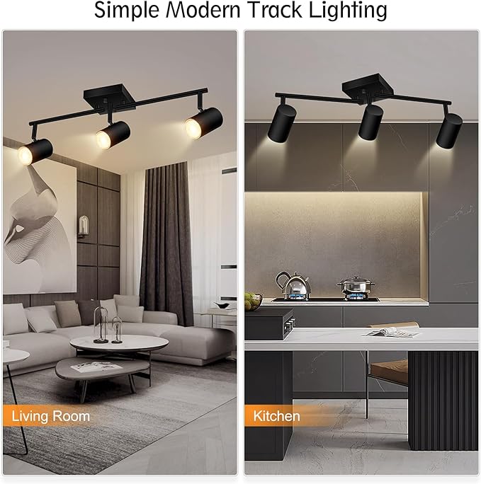 BoostArea Track Lighting Fixtures Ceiling, 3 Way Track Lighting Kit, LED Track Lighting with Rotatable Light Heads, Modern Ceiling Spot Lighting for Kitchen/Bedroom/Living Room, GU10 Bulb Not Included