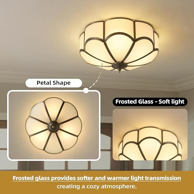 Vintage Black Glass Ceiling Light - Small 11.8 Inch Bronze Mid Century Flush Mount Lighting Fixtures - Art Deco Antique Modern Lamps for Hallway Bedroom Kitchen Entryway Farmhouse Foyer Bathroom Hall