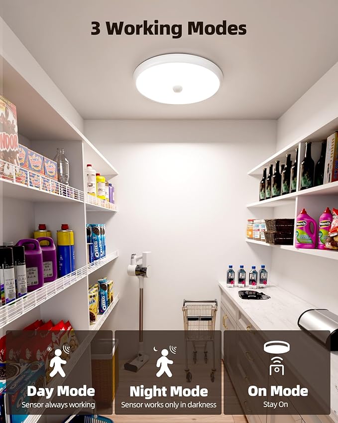 EZVALO Motion Sensor Light Indoor, 10000mAh, 7.1inch, 400LM, Remote Control, Dimmable, LED, Flush Mount, Wireless, Rechargeable, Battery Operated, Cordless, Ceiling Light, Closet Light, No Wiring