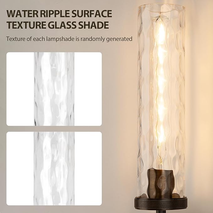 19.5" Knurled Brass Wall Sconce with Water Ripples Glass Tube, Bronze Bathroom Vanity Light Fixtures, Modern Lamp Lighting for Bedroom, Living Room, Hallway, Staircase, Mirror, Kitchen