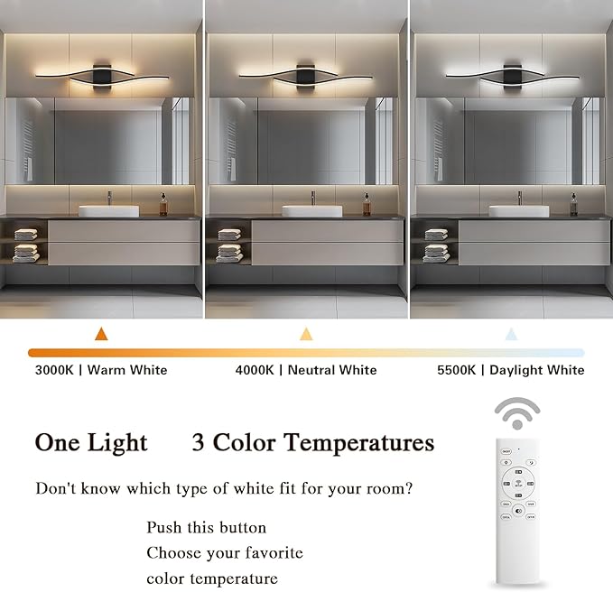 Modern LED Wall Sconce Set of Two with Remote Control, Stepless Colors 3000K-6000K & Dimming Black Wall Light with LED Wall Lamp for Bedroom Living Room Bathroom Hallway 39.4inch Length