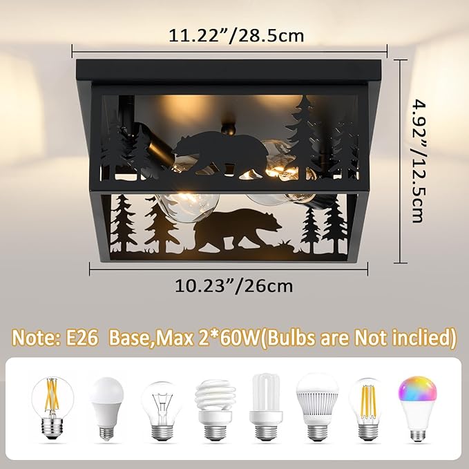 Farmhouse Rustic Bear Ceiling Light Fixtures, Vintage Metal Cage Light Perfests for Kitchen,Living Room, Bedroom, Balcony, Entryway, Hallway, Cabin(Bulbs not Included)