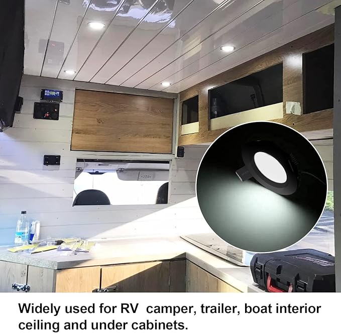 RVZONE 12 Volt LED Puck Light RV Boat Recessed Ceiling Light Super Slim LED Panel Light with Hole Puncher DC 12V 3W Full Aluminum Downlights 6 Pack,5500-6000k
