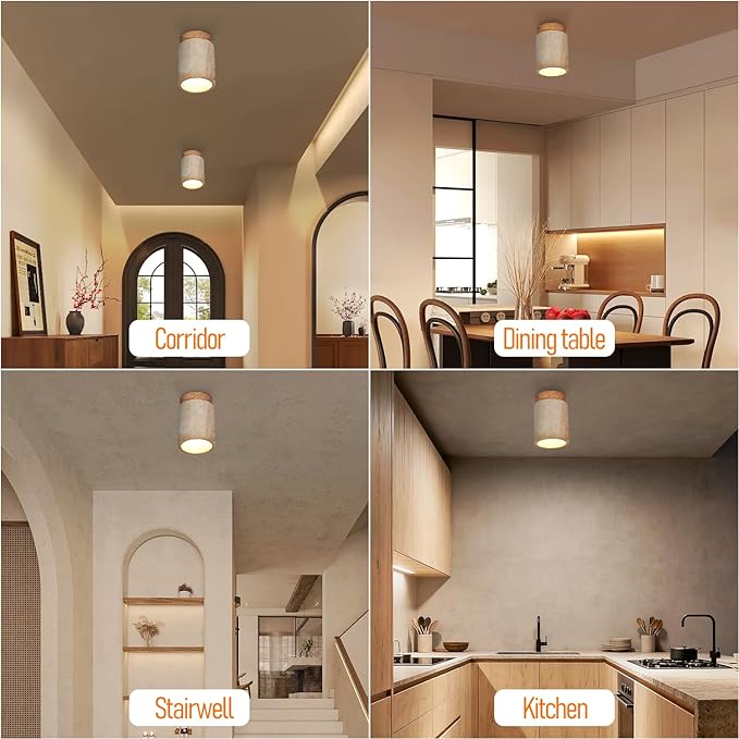 Nordic Retro Yellow Travertine Ceiling Light Fixture Japanese Wabi-Sabi Bedroom Ceiling Lights Farmhouse Flush Mount Ceiling Lighting for Hallway, Kitchen, Entryway and Foyer