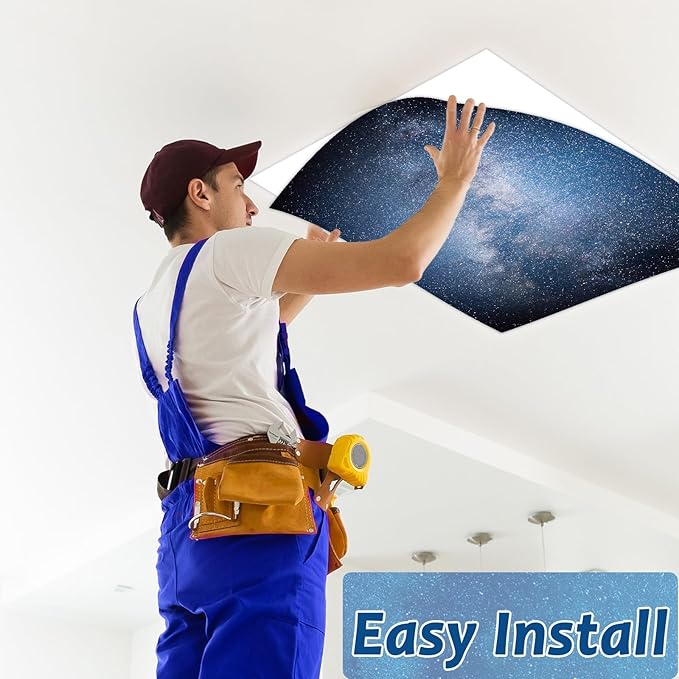 8 Pcs Fluorescent Light Covers with 80 Magnets Decorative for Classroom Ceiling Light 4 x 2 Feet Magnetic Light Covers Filter Easy Install for Office Hospitals & Home Drop Ceiling Supplies (Galaxy)