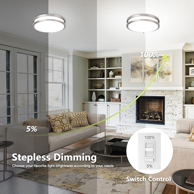 Flush Mount Ceiling Light - 2 Pack 36W 3000K/3500K/4000K/5000K/6000K Dimmable Led Ceiling Light Fixture for Kitchen Hallway Bedroom Bathroom (2, Brushed Nickel, 14 Inch)