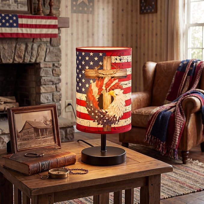 Glooglitter 4th of July Table Lamps 3 Colors Dimmable Lights 9.72 x 5.12 Inch Patriotic Bedroom Lamps Independence Day American Flag Bedside Night Light for Desk Memorial Day Birthday Gifts