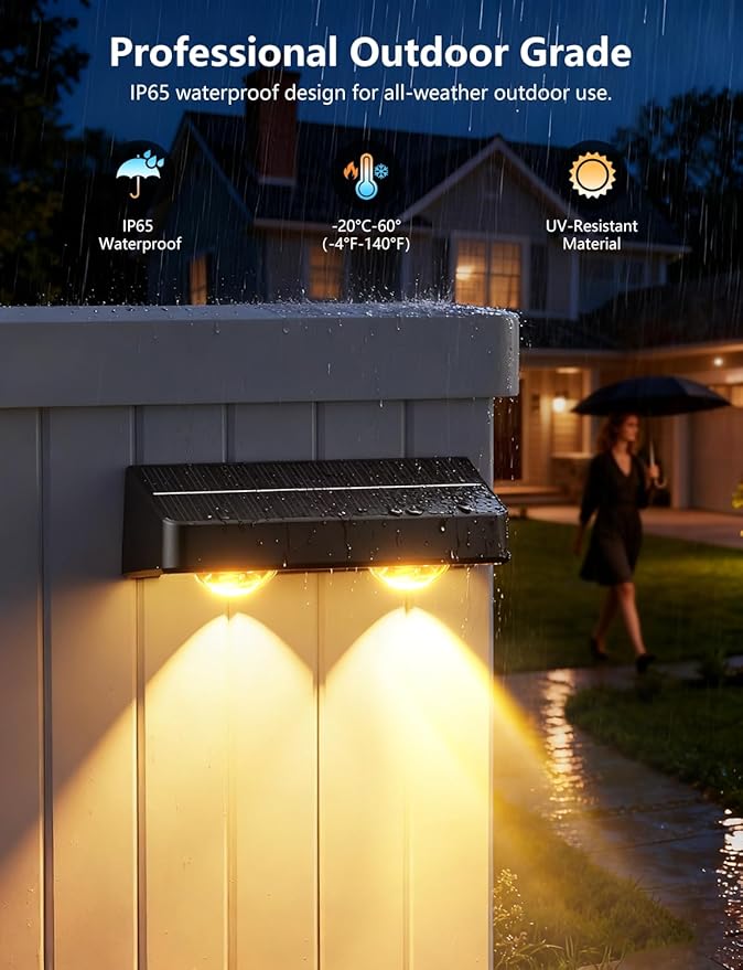 Solar Fence Lights 8 Pack 9 Colors & 11 Lighting Modes Solar Wall Lights Outdoor Waterproof IP65 RGB Color Changing Fence Lights Solar Powered for Garden Yard Patio Deck Step Patio Wall