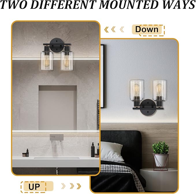 Pia Ricco Bathroom Vanity Light Fixtures, 2-Light Bathroom Wall Lights with Clear Glass Shades, Oil Rubbed Bronze Modern Wall Sconce Over Mirror, Bath Wall Sconces for Living Room Bedroom Hallway