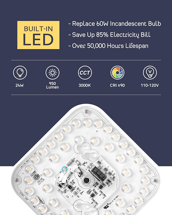 Flush Mount LED Ceiling Light Fixture, 12 Inch 24W 950Lumen Round Ceiling Light Fixtures, Dimmable 3000K Warm White, Black, Frosted Glass Shade, Close to Ceiling Lights for Hallway,6871LFM-BK