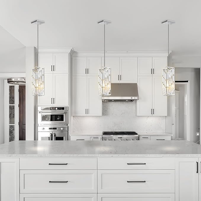 Chrome Pendant Lights Kitchen Island 1 Pack, Mini Crystal Chandeliers, Modern Pendant Lights Ceiling Lighting Fixtures for Kitchen Island, Dinning Room, Bedroom