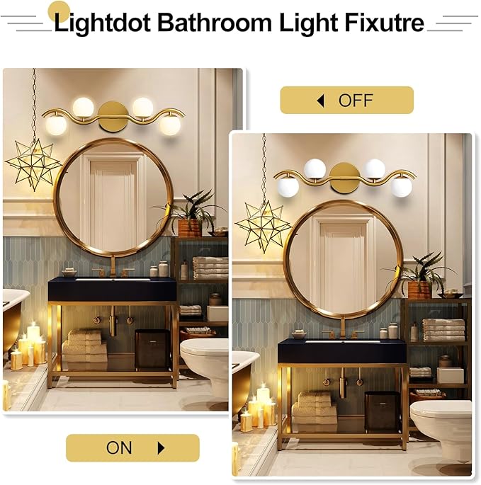 Lightdot 27" 4-Light S-Frame Gold Bathroom Vanity Light | Shatterproof Plastic Shades | Compatible with TRIAC Dimmers | G9 Socket & Bulbs Included