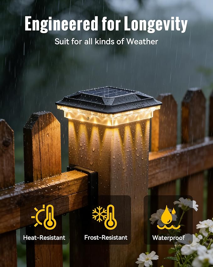 Solar Post Cap Lights 16 LEDs Outdoor Waterproof 12 Pack for 4x4 Vinyl/Wooden Fence Post Light Solar Powered with 3000/4500/6000K 3 Modes, Deck Post Cap Light for Garden, Patio, Porch