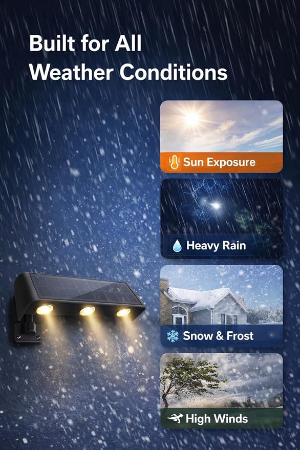Solar Wall Lights Outdoor Waterproof 3 Pack, Up & Down Warm White LED Lighting, 12 Hours Dusk to Dawn Solar Fence Lights for Garden, Porch, Patio, Sconce, Garage, Pathway - Easy Install