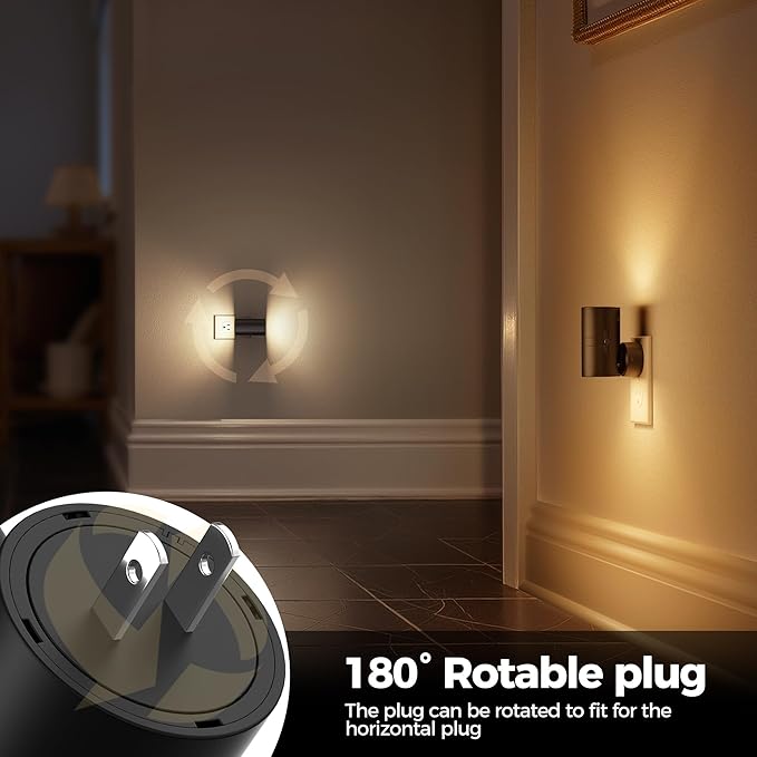 Briignite Night Lights Plug into Wall, 5CCT LED Night Light Plug in, Dusk to Dawn Sensor, 330° Swivel Plug, 0-100LM Adjustable Brightness, Dimmable NightLight for Hallway, Bedroom, Stairway, 2 Pack