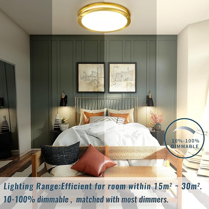 Gold Ceiling Light Fixture Flush Mount LED,16 inch Kitchen Lighting Fixtures Ceiling Mount 36W, Dimmable Close to Ceiling Light Fixture 5CCT for Bedroom,Bathroom,Living Room