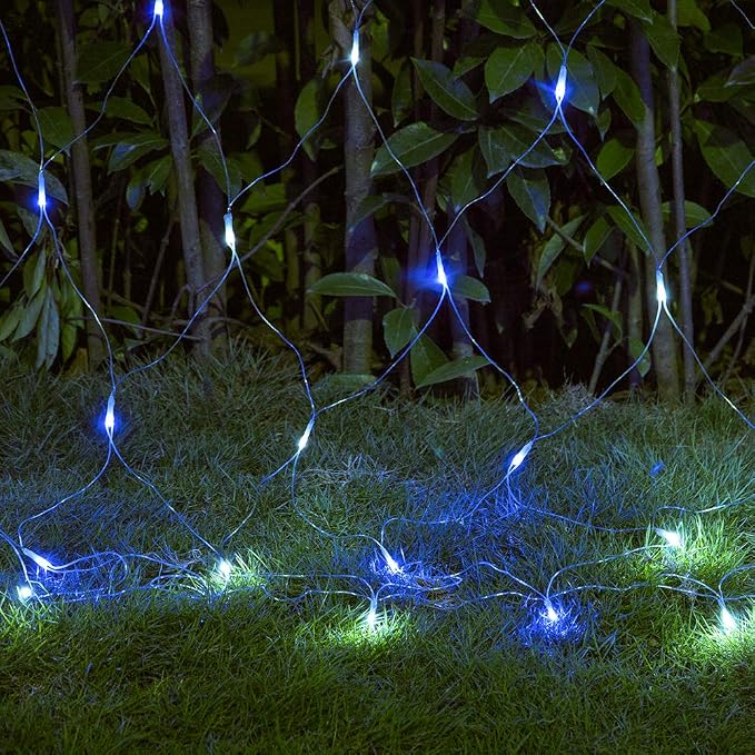 woohaha Outdoor Christmas Net Lights, 9.8FTx6.6FT 192 LED Plug-in Mesh Lights with 8 Lighting Modes, Connectable Light for Bush Christmas Garden Tree Holiday Wedding Party Decor, White+Blue