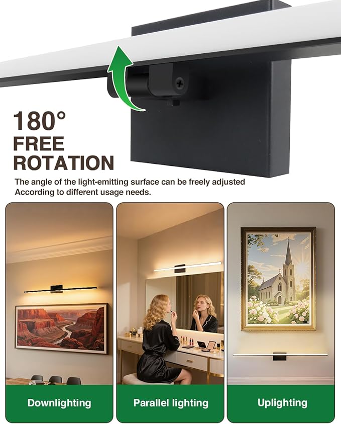 zouzai 2nd Gen Modern LED Bathroom Vanity Light Bar, Dual-Sided Black IP44 Wall Fixture Over Mirror, 5CCT Adjustable (2700K–5000K), 180° Rotatable, Dimmable – Upgraded Design(48 inch)