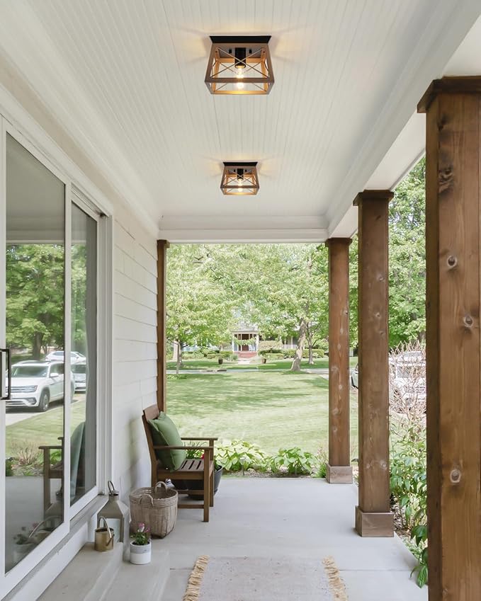 Farmhouse Bronze Flush Mount Ceiling Light - 1-Light Industrial Kitchen, Rustic Flush Mount for Hallway, Entryway, Foyer, Dining Room, Bedroom