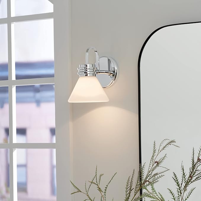 Kichler Farum 7.25" 1-Light Wall Sconce with Opal Glass in Chrome, for Fireplace, Kitchen, Bedroom, Hallway, or Vanity, (7.25" W x 9.5" H) 55153CH