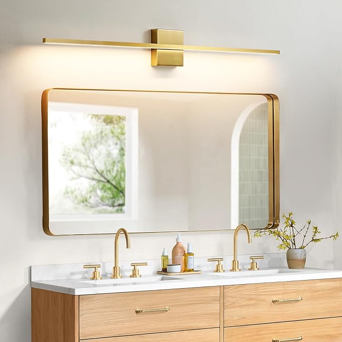 Gold Bathroom Light Fixtures Over Mirror - 39 Inch Dimming Bathroom Vanity Light 28W 3500K LED Vanity Light Bar Modern Wall Sconce Lighting for Mural
