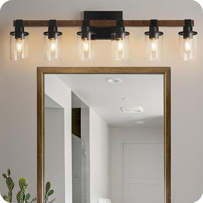 6-Light Bathroom Light Fixture, Vanity Lights for Bathroom with Glass Shade, Rustic Bathroom Light Fixtures, E26 Base F12BD05