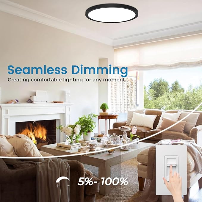 6Pack 12 Inch Slim Dimmable LED Flush Mount Ceiling Light Fixture, 24W=2640LM & 5CCT Selectable (2700K-6500K), Low Profile House Upgrade Led Light for Hallway, Porch & Closets, Black