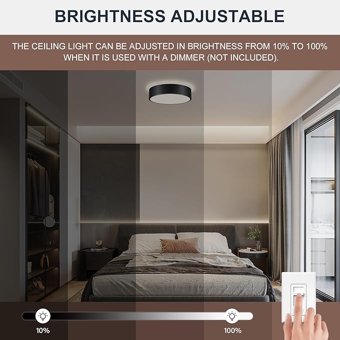 YURNYQ Dimmable Black LED Flush Mount Ceiling Lights, Modern 5CCT 2700K-6000K Close to Ceiling Light, Simple Round Kitchen Lighting Fixtures for Bedroom Hallway Entryway Laundry Room, 11.8 Inch