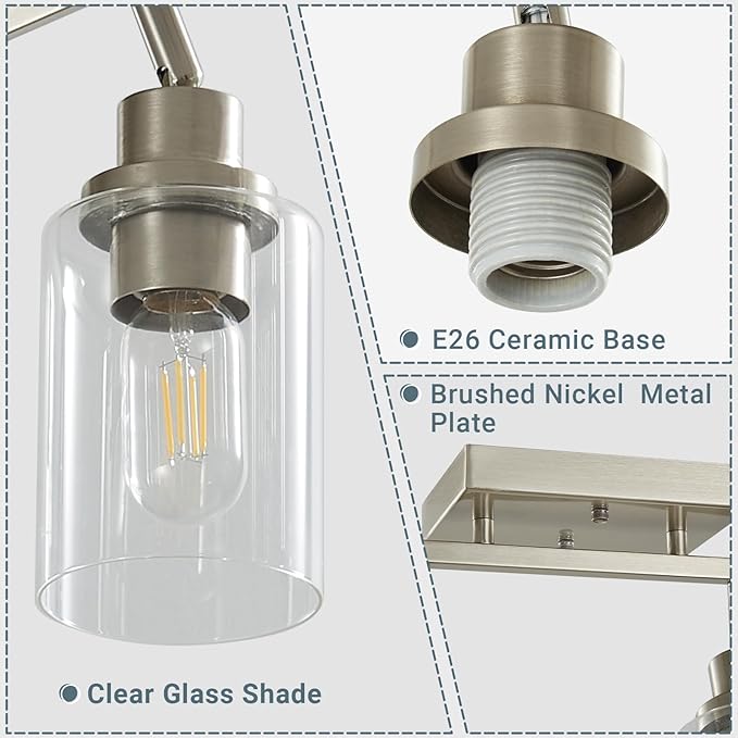 LOUSACE 4-Light Brushed Nickel Track Lighting Kit with Clear Glass, Modern Track Light Fixtures Flush Ceiling Mounted, Tracking Vanity Lighting Rotatable Spotlight for Kitchen Bathroom Accent Shop