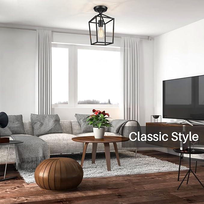 BesLowe 2-Pack Farmhouse Semi Flush Mount Ceiling Light Fixtures for Hallway, Industrial Close to Ceiling Lighting for Entryway Kitchen Foyer Laundry, Black