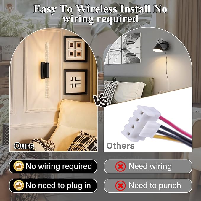 camuucci Battery Operated Wall Sconces Set of 2 Rechargeable Battery Powered Wall Light with 12000mAh Not Hardwired Dimmable Wall Lamp Fixtures for Bedroom Living Room Black 25.6 Inches