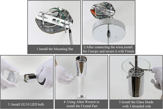XiNBEi Lighting Pendant Lighting 1 Light Mini Pendant Lights with Glass and Bubble Crystal, Modern Chrome Hanging Pendant Light with LED Bulb for Kitchen & Dining Room XB-P1110-CH