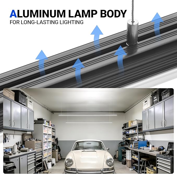 Barrina T8 LED Shop Lights 8FT, 140W 17000LM 5000K, U-Shaped 3 Rows LED Garage Lights, Linkable, Hanging & Flush Mount, 8 Foot Commercial LED Shop Lights for Garage, Workshop, Kitchen, 6 Packs, Black
