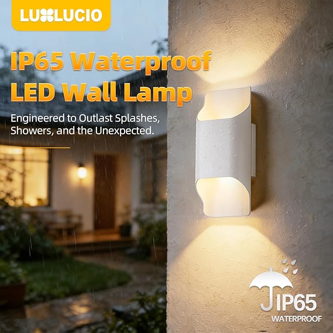 White 2Pack Wall Lights for Up and Wall Light, 5%-100% Dimmable, Modern Porch Light, IP65 Waterproof, 120V, 12W, 2700K-5000K 5Color Selectable CRI90+, ETL FCC