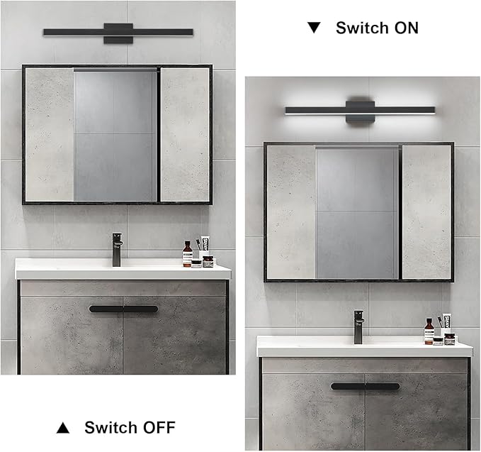 LED Modern Bathroom Vanity Light Fixtures (32-Inch, Cool White 6000K), Modern Acrylic Bathroom Wall Lighting Fixtures for Bathroom Over Mirror, Matte Black