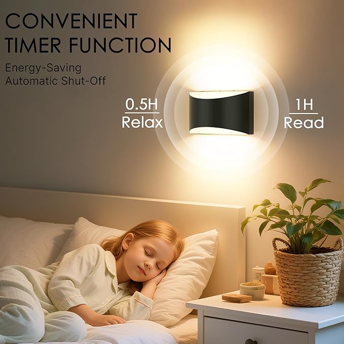 FOLKSMATE Battery Operated Wall Sconces Set of 2, 8000mAh Rechargeable Remote & Touch Control Wall Lamps, 3 Color Temperatures, Timer Dimmable Light for Bedroom, Living Room, Hallway