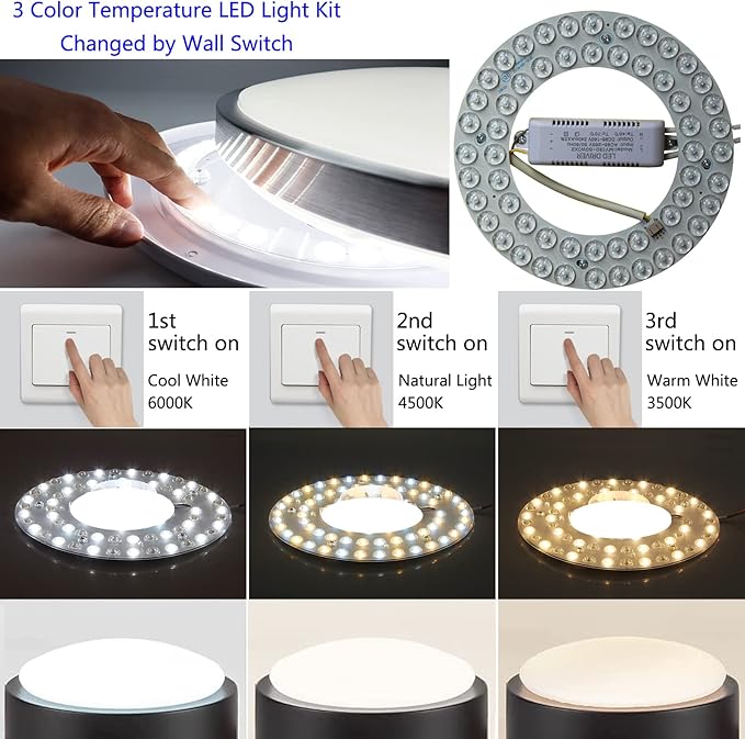 36W LED Light Kit Panel for Ceiling Fan Flush Mount Lights,Retrofit LED Light Engine Upgrade PCB Light Board, 3 Color Temperature