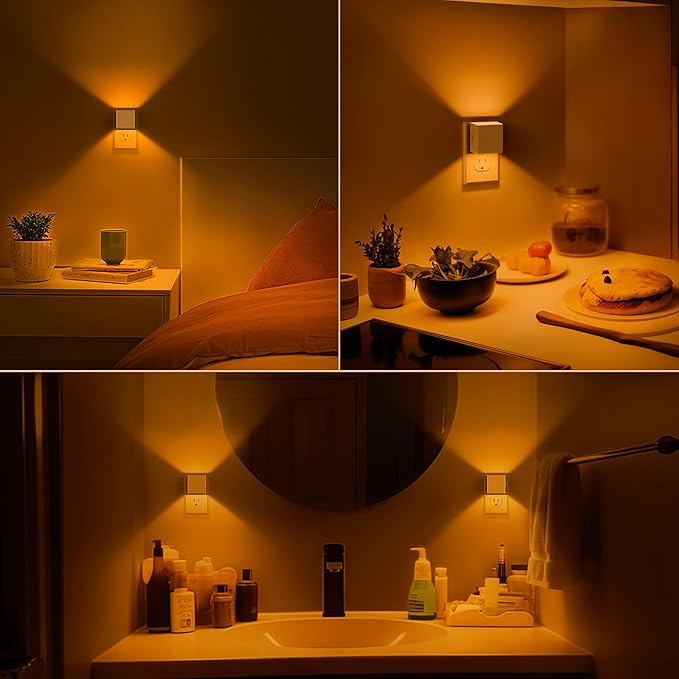 DORESshop LED Night Lights Plug into Wall [2 Pack], Plug in Nightlight, 3 Level Brightness Adjustable Night Light, Dusk to Dawn Sensor, Nightlights for Adults, Bedroom, Bathroom, Hallway, Amber