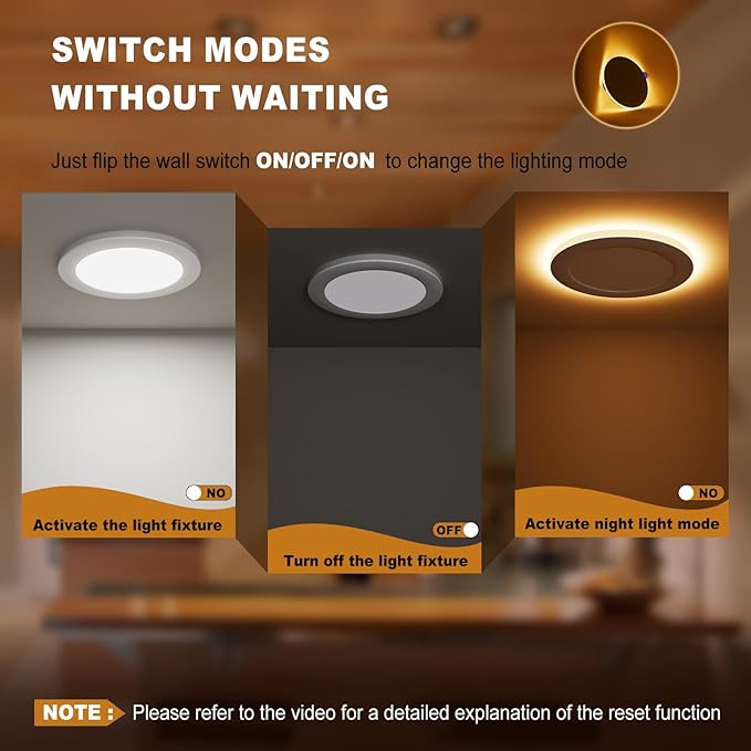 VOLISUN 6 Pack 6 Inch 5CCT Recessed Light with Night Light,Canless LED Recessed Lighting 6 inch,2700K-5000K Selectable,12W=130W,1080LM Dimmable Recessed Ceiling Wafer Lighs,ETL Certificated